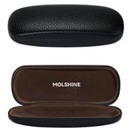 MOLSHINE Hard Shell PU Leather Glasses Case,Travel Portable Eyeglass Case for Men Women Girl Travel Study Work (Black)