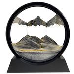 SANDCLE Moving Sand Art Picture Liquid Motion - Moving Sand Art Decor 3D Deep Sea Sandscape, Round Glass Frame Display Flowing Sand Relaxing Toy for Desktop Office Work Home(Black, 7")