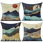 Outdoor Summer Throw Pillow Covers Mountains Sunrise Scenery Decorative Cushion Cases Spring Watercolor Sun Moon Forest Cactus Pillow Covers for Couch Sofa Bedroom Office 18x18 Pack of 4