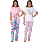 TotzTouch Baby | Kid Girls Night Wear T Shirt | Pajama Pant Set of 2 Unicorn and Mermaid Prints (Age 5 to 6 Years) White and Pink