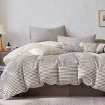 JELLYMONI Striped Duvet Cover Set - Queen Size Comforter Cover, Classic Tan & White Stripes, 100% Cotton 3 Pcs Bedding with Zipper Closure & 8 Corner Ties for Master or Guest Bedroom