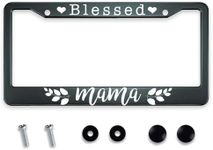 Smooffly Blessed Mama License Plate Frame Personalise Stainless Steel Funny Design Compatible with Standard License Plate Holder for USA and Canada 12.2 x 6.3 Inch with Screws