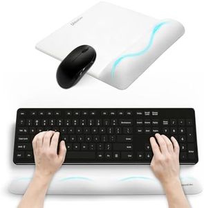 UnivoColors Wide Size Mouse Pad with Wrist Rest & L-Size Keyboard Wrist Rest Set,Premium PU Material,Low-Rebound Cushion,Ergonomic Design,Smooth Mouse Control with Hard Plate,Reduces Fatigue,White