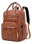 LORADI 18 Pockets Diaper Bag Backpack with Wet Pockets and Stroller Clips, Convertible Tote Bag (Faux Leather, Brown)