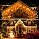 Areker Icicle Christmas Lights, Plug in 33ft Christmas Lights Outdoor with 400 LEDs & 80 Drops, 8 Modes Connectable UL Approved Waterproof Curtain Fairy Lights for Indoor Outdoor Christmas Window Party Garden Decor, Warm White