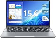 SGIN 15.6 Inch Laptop, Laptops with 4GB DDR4 RAM 128GB SSD Notebook Intel Celeron Processor, Intel UHD Graphics 600, USB3.2, Mini HDMI, WiFi, Bluetooth 5.0 (Silver)