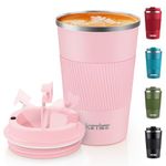 KETIEE Travel Mug Insulated Coffee Cup with Leakproof Lid, Reusable Coffee Cups Travel, Double Walled Coffee Travel Mug, Stainless Steel Coffee Mug for Hot Cold Drinks, 380ml Pink