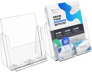 MaxGear Brochure Holder 8.5x11 inch, Acrylic Brochure Holders with Business Card Holder Countertop Brochure Display Stand Clear Literature Holder Plastic Flyer Holder for Pamphlet, Booklet, 2 Packs