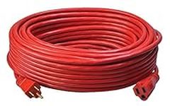 Coleman Cable 02409 14/3 SJTW Vinyl Outdoor Extension Cord, 100-Foot, Red