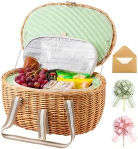 WeaveNove Picnic Basket Insulated with Lid, Extra Large Wicker Picnic Basket with Waterproof Insulated, Handwoven Portable Vintage Picnic Hamper 8.4 Gal(31.7L), Camping Outdoor Gifts Date, Natural