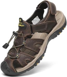 FLARUT Men's Sport Sandals Outdoor Hiking Closed Toe Leather Athletic Lightweight Trail Walking Fishing Water Shoes (E-Dark Brown,42)