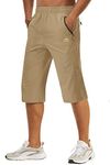 TACVASEN Hiking Shorts Men Quick Dry Outdoor Shorts Breathable Mountain Shorts with Pockets Cargo Shorts Leisure Travel Shorts, Khaki, 32