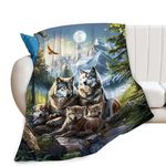 Wolf Blanket Wolf Family Eagle Decor Animal Throw Blanket Gifts for Girls Boys Wolf Lover Winter Couch Bedding Warm Soft Plush Lightweight Fleece Flannel Blanket for Kids Adults Men Women 50"X40"