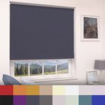 Straight Edge Dim-Out Roller Blind - Easy Fit Home Office - 150cm Width x 160cm Width Drop - Navy