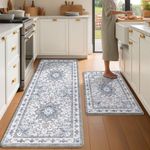 tubeamin Boho Kitchen Mats for Floor 2 Piece Set Anti Fatigue Cushioned PVC Kitchen Rugs Non Slip Waterproof Farmhouse Mats 2/5 Inch Comfort Standing Mat for Sink, Laundry, 24"x39"+24"x59",C2