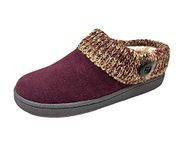 Clarks Womens Slipper Suede Leather Knitted Collar Clog Slippers - Plush Faux Fur Lining, Burgundy/Beige2, 6 Women/6 Men