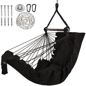 Ciouper Hammock Chair Hanging Rope Swing with Foot Rest Support - Max 500 Lbs - 2 Cushions & 1 Neck Pillow Included - Steel Spreader Bar with Anti-Slip Rings - for Any Indoor or Outdoor Spaces (Grey)