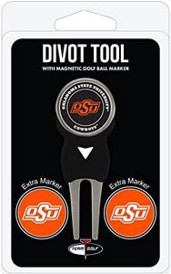 Team Golf NCAA Oklahoma State Cowboys Divot Tool Pack With 3 Golf Ball Markers Divot Tool with 3 Golf Ball Markers Pack, Markers are Removable Magnetic Double-Sided Enamel