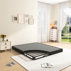MAF 5 Inch King Box Spring, Low Profile Box Spring King Siz 3500 lbs Black Heavy Duty Metal Mattress Foundation with BoxSpring Cover, No Squeaky, Easy Assembly