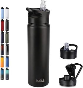 HASLE OUTFITTERS Insulated Water Bottle 22 oz Double Wall Stainless Steel Water Bottle Wide Mouth with Straw Lid & Spout Lid Keeps Cold or Hot(Black,1)