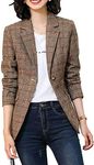 ebossy Women's Notch Lapel 2 Button Boyfriend Blazer Suit Houndstooth Plaid Jacket Coat, X-brown, Large