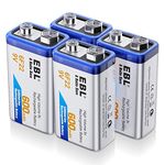 EBL Rechargeable 9V batteries High Volume 600mAh Li-ion 6F22 PP3 Rechareable Batteries Pack of 4