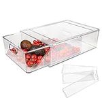 Shopwithgreen Clear Acrylic Refrigerator Organizer Bins with Dividers for Pantry/Fridge/Cabinet, Stackable Multi-use Plastic Drawer Containers (6L/1.6 Gallon)