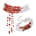 VNOX Halloween Vampire Costume for Women - 2 PCS Dripping Blood Pearl Bracelet Necklace Jewelry Set,Imitation Fake Blood Red Pearl Choker Necklace for Women,Gothic Goth Bloody Halloween Party Costume,