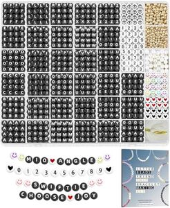 Mio Angle Letter Beads 1640Pcs 39 Styles Friendship Bracelets Assorted Alphabet Beads Preppy Beads Jewelry Making Kit with Beads Case for Teen Girl Gifts (White Letter Black Beads)