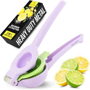 Zulay Kitchen Metal 2-in-1 Lemon Squeezer - Sturdy Max Extraction Hand Juicer Lemon Squeezer Gets Every Last Drop - Easy to Clean Manual Citrus Juicer - Easy-Use Lemon Juicer Squeezer - Purple/Lime