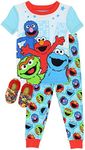 Sesame Street Elmo Toddler,2 Piece Pajama Set,with Matching Toddler Elmo Slippers, 100% Cotton, Red