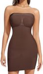 Nebility Strapless Shapewear Slip for Women Tummy Control Body Shaper Under Dress Seamless Lingerie with Removable Straps (US, Alpha, X-Small, Small, Regular, Regular, Chocolate Brown)