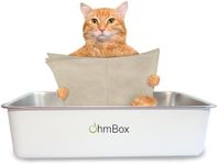 Ohmaker's OhmBox - Stainless Steel Cat Litter Box, Extra Large, Never Absorbs Odors, Stains or Rusts, Non-Stick Smooth Surface, Easy Cleaning with Non-Slip Rubber Feet. White 23.5 x 15.5 x 6.1 inches