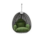 Grand Living Hanging Swing Chair with Cushion, Rattan Hammock Chair Without Stand, Premium Stainless Steel Spring, Adjustable Chain, Indoor Outdoor Patio Garden (Black & Olive Green)