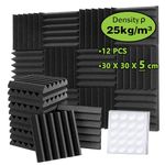 Foneso 12 Pack Set Acoustic Foam Panels, 2" x 12" x 12" Sound Proofing Panels, Black Sound Absorbing Panels for Sound Studio, Podcast Recording, TV Room, Playrooms and Offices (Wedge Tiles)