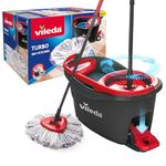 Vileda Turbo 3 in 1 with Microfibre Pad, Spin Mop For Cleaning Floors, Set Of 1x Mop And 1x Bucket, Black/Red