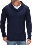 COOFANDY Men's Shawl Collar Sweaters V-Neck Relaxed Fit Cable Pullover