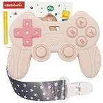 BIGSPINACH Cool Remote Game Control Teething Toy for Babies 0-6 6-12 Months,Game Controller Teether for Gamer Parents,Baby's First Valentines Day Gifts,Silicone Remote Chew Toys(Pink)