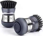 ANVIX Soap Dispensing Palm Brush Kitchen Scrubber with Stainless Steel Body and Sturdy Nylon Bristles Dishwashing Brush with Soap Dispenser for Dishes, Non-Stick Cookware, Stoves and Tiles(Black)