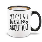 shop4ever My Cat & I Talk About You Ceramic Coffee Mug Tea Cup, Funny Gift for Cat Mom 11 oz. (Black Handle)