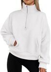 PRETTYGARDEN Women's Fall Fashion Half Zip Sweatshirts Long Sleeve Collared Cropped Pullover Tops Trendy Y2K Clothes (Beige White,Small)