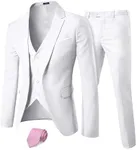 MYS Men's 3 Piece Slim Fit Suit Set, One Button Solid Jacket Vest Pants with Tie Natural White