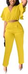 AIIYYQB Sexy Summer Two Piece Sets for Women Dressy Crop Top Elegant Vacation Brunch Pants Suit Going Out Outfit