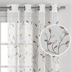 Window Elements Wavy Leaves Embroidered Sheer Grommet Curtain Panel, Chocolate