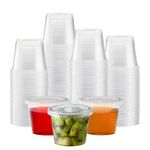 TashiBox Plastic Portion Lids Jello Shot Souffle, Dressing Condiment Cups, 5.5oz-100Sets, Clear…