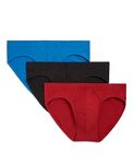 2(X)IST Men's Cotton Stretch No Show 3-pack Briefs, Sliq Scotts Red/Skydiver Blue/Black, M UK