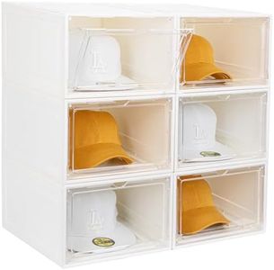 SCAVATA 6 Pack Hat Organizer Box, Stackable Clear Baseball Caps Holder Box Containers with Magnetic Door for Hats Snapback Cap Storag, Hat Rack Display Case, Holds 8 Hats Each (White)