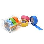 HERNGEE Masking Tape Set with Dispenser - 6 Rolls of 1inchx16.4yd Colorful Rainbow Art Tape for Decorating, Crafting, and Easy Masking