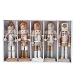 Christmas Nutcracker 5 Pcs Wooden Nutcracker Ornaments Christmas Decoration Unfinished Nutcracker Figurines Puppet (White Gold)