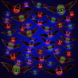 Decoración de Halloween murciélago 3D interior con luces LED, Decoración de Halloween al aire libre, Decoración de fiesta de Halloween, para ventanas, paredes, puertas (48, UNO)